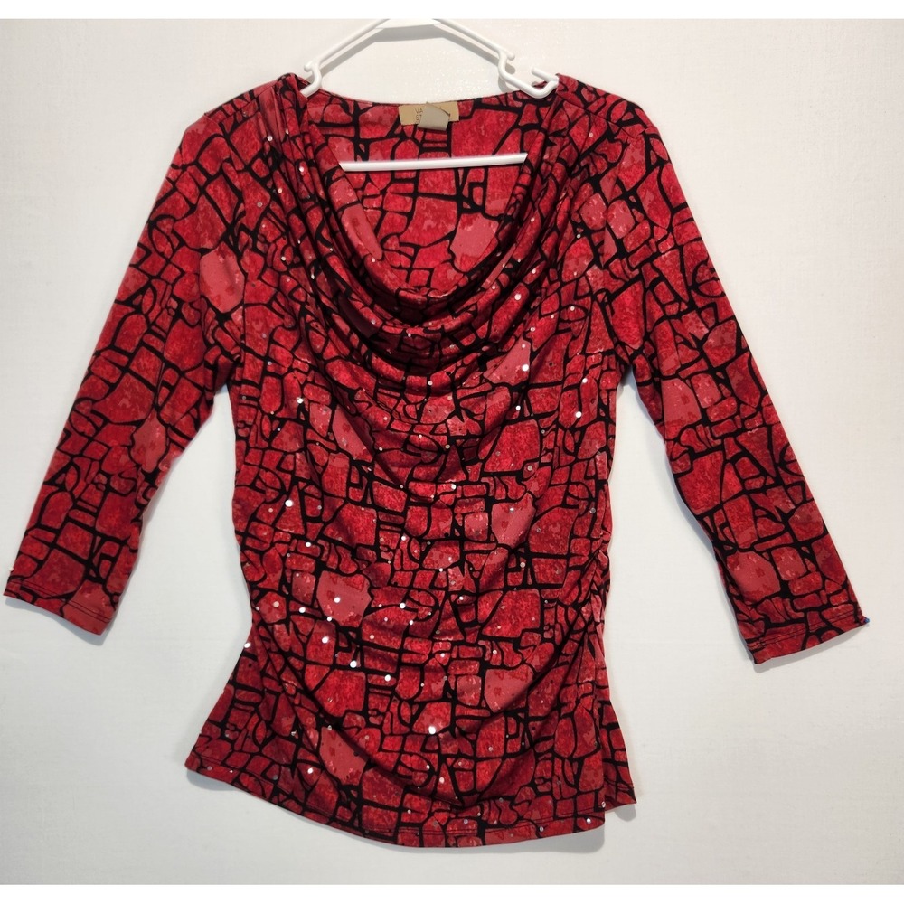 Valerie Stevens Women's Y2K Colorful Embellished‎ Red Blouse Size S